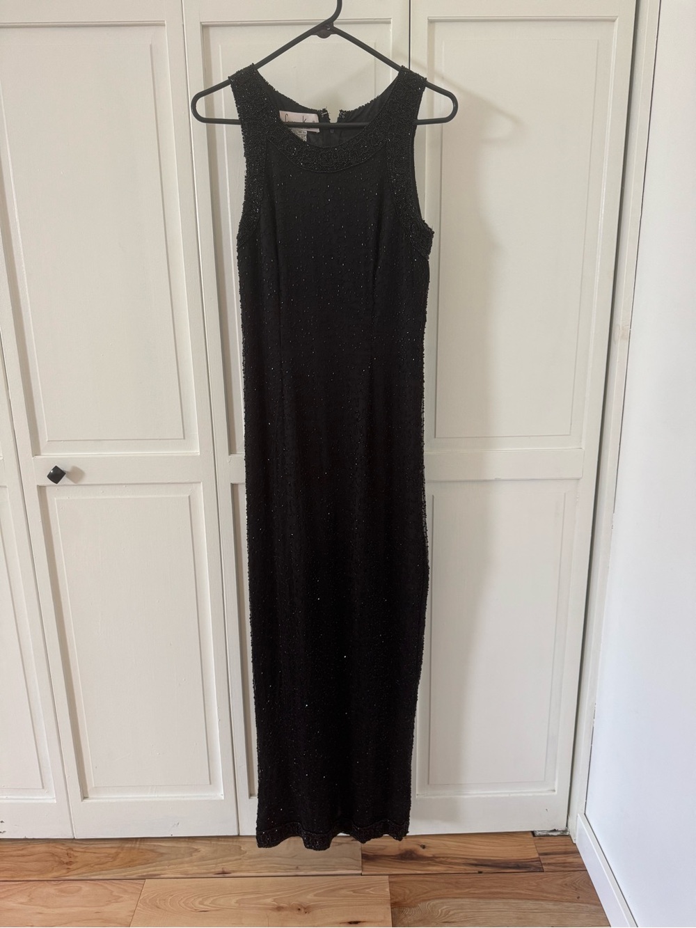 Laurence Kazar Black Beaded Sleeveless Evening Gown